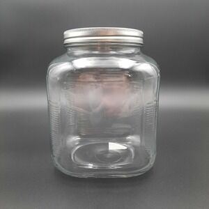 Clear Glass Canister Jar w/‎ Silver Metal Lid – Square Pantry Storage Container